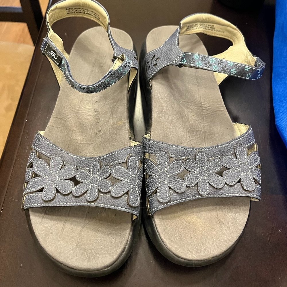 JBU Gray Floral Cutout Comfort Sandals